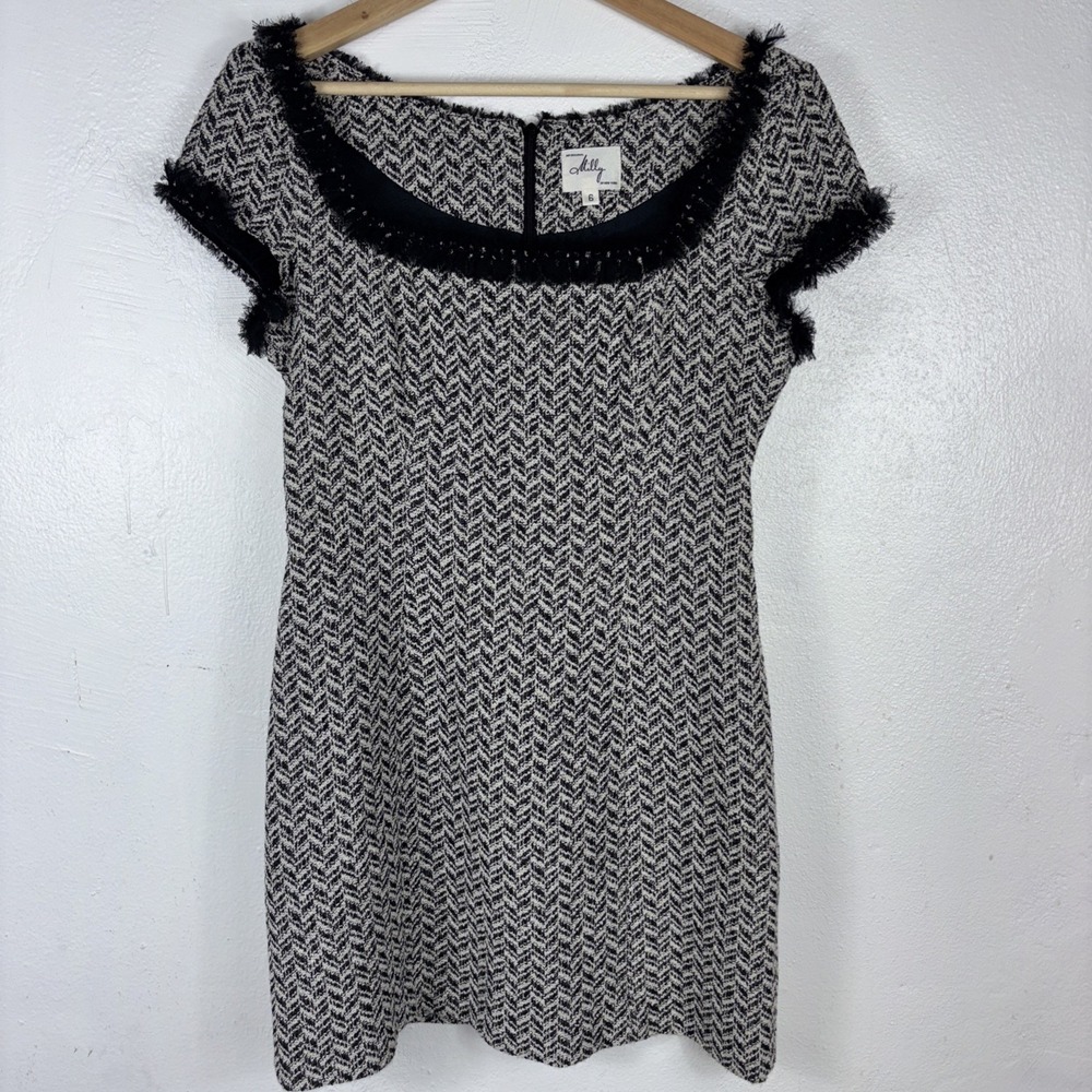 Milly Of‎ New York Black And White Chevron Print Wool Blend Mini Dress Size 6